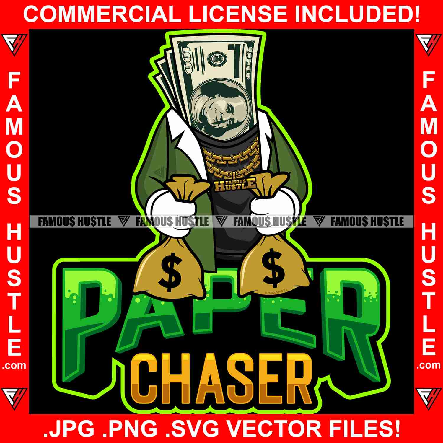 Paper Chaser Gangster 100 Dollar Bill Money Gold Jewelry Boss Graphic Design T-Shirt Print