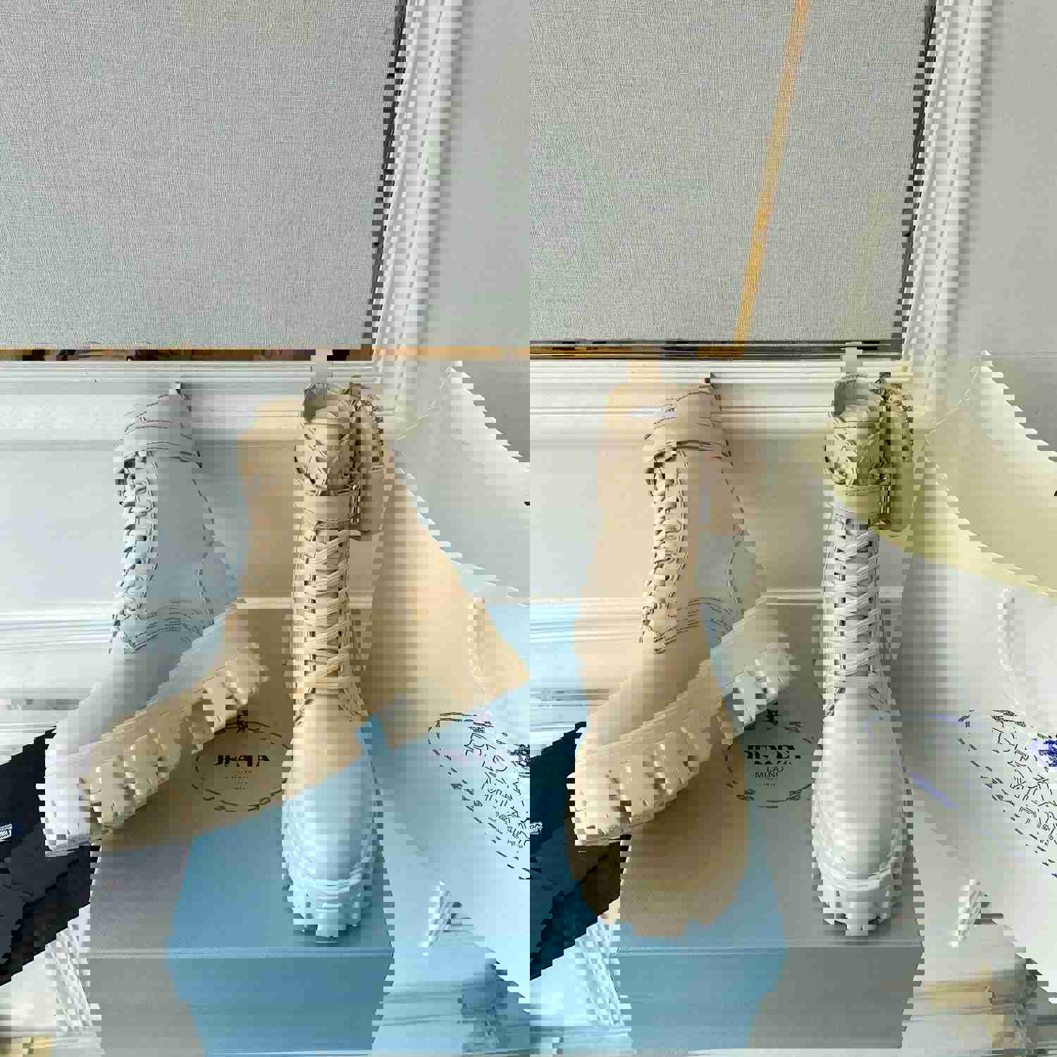 Prada Monolith Brushed Rois Leather And Nylon Boots