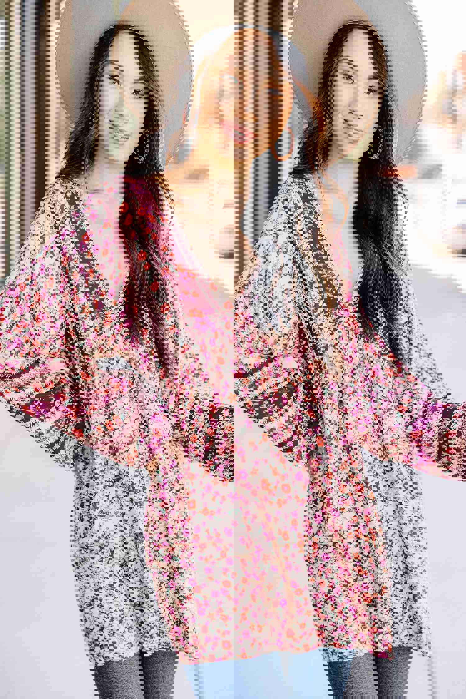 Searching For Joy Wine Red Mixed Print Tunic