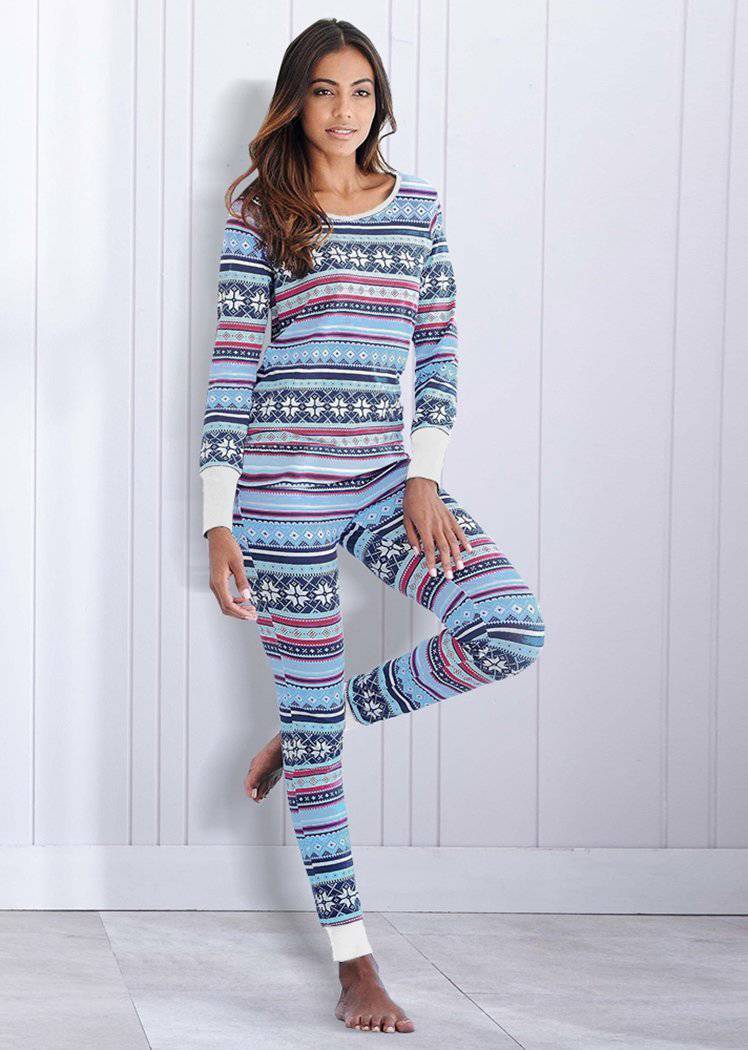 Fashion Christmas Striped Print Long Sleeve 2 Pieces Christmas Pajamas for Women