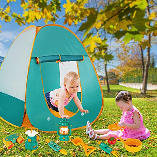 KAQINU 27 PCS Kids Camping Set with Pop Up Play Tent and Camping Gear Toys