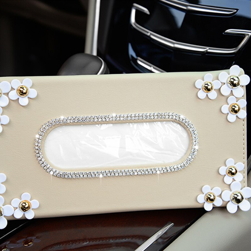 1 Pcs Car Crystal Paper Box with Chrysanthemum Crystal Tissue Box for Sun Visor