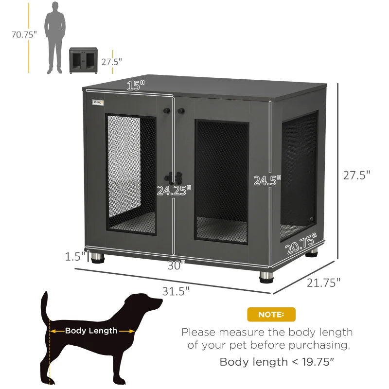 PawHut Dog Crate Furniture with Water-resistant Cushion, Double Doors, Indoor Pet Crate for Small & Medium Dogs