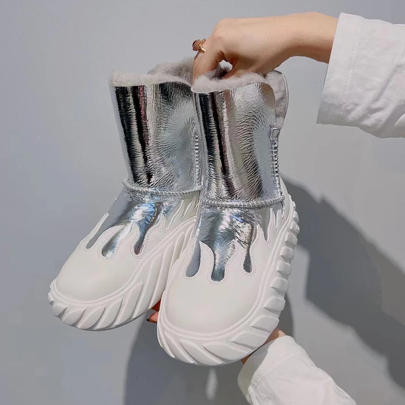 Winter Women's Plus Fleece Thick Warm Waterproof Mid-Calf Snow Boots (Size 35-40)