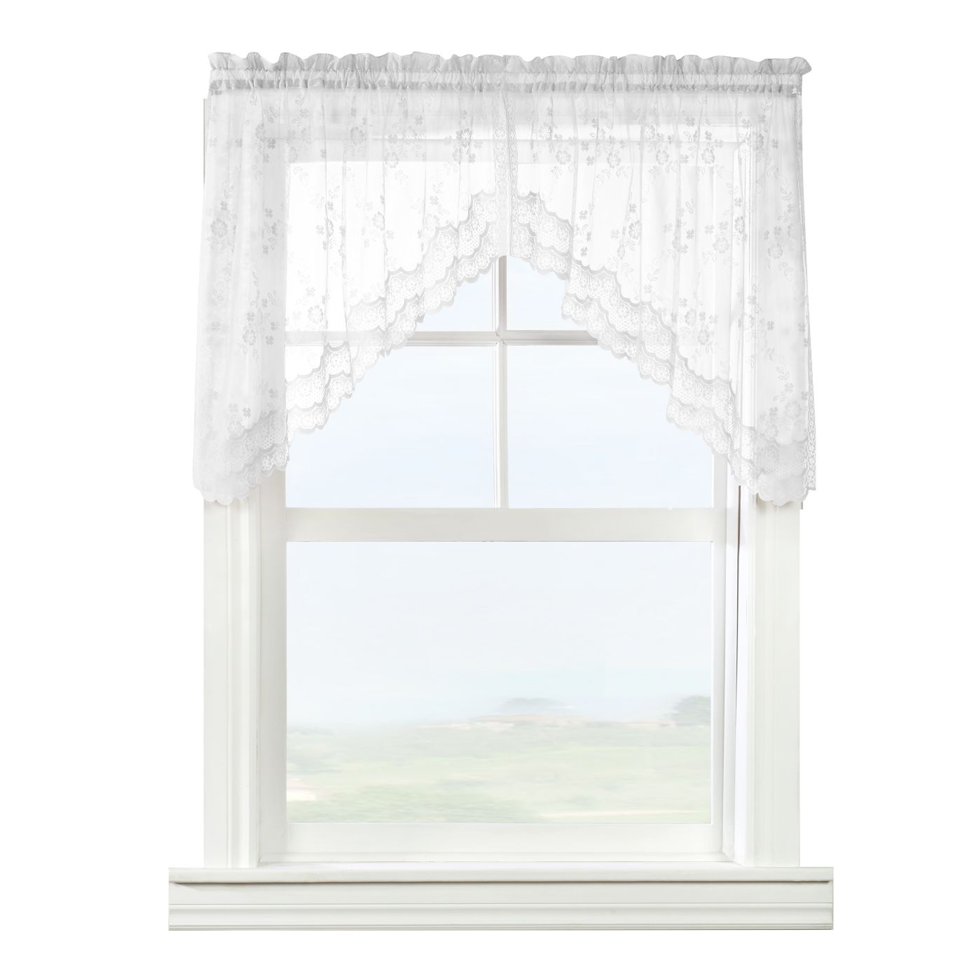 CommonWealth Mona Lisa Sheer Rod Pocket Swag Valance Set 72 x 32 White