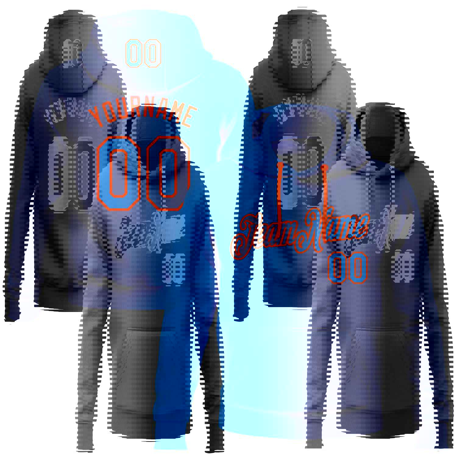Custom Stitched Navy Electric Blue-Orange Gradient Fashion Sports Pullover Sweatshirt Hoodie