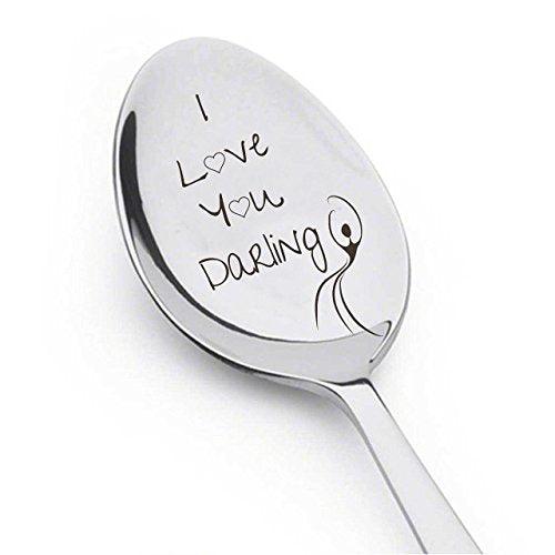 I Love You Darling With Dancing Girl - Engraved Silverware Spoon - Cute Anniversary & Wedding Gift