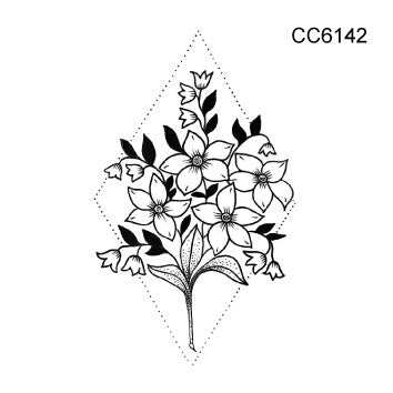 Rocooart Black White Style Temporary Tattoo Sticker - Tree Flower Leaf Rose Body Art