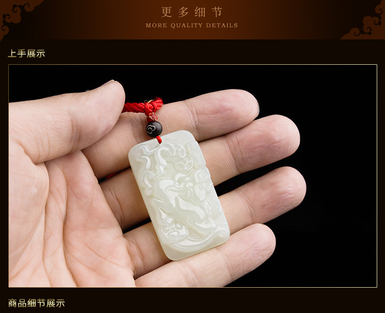 Natural Hetian Jade Pixiu Pendant for Men and Women - White Jade with Certificate (4-8)