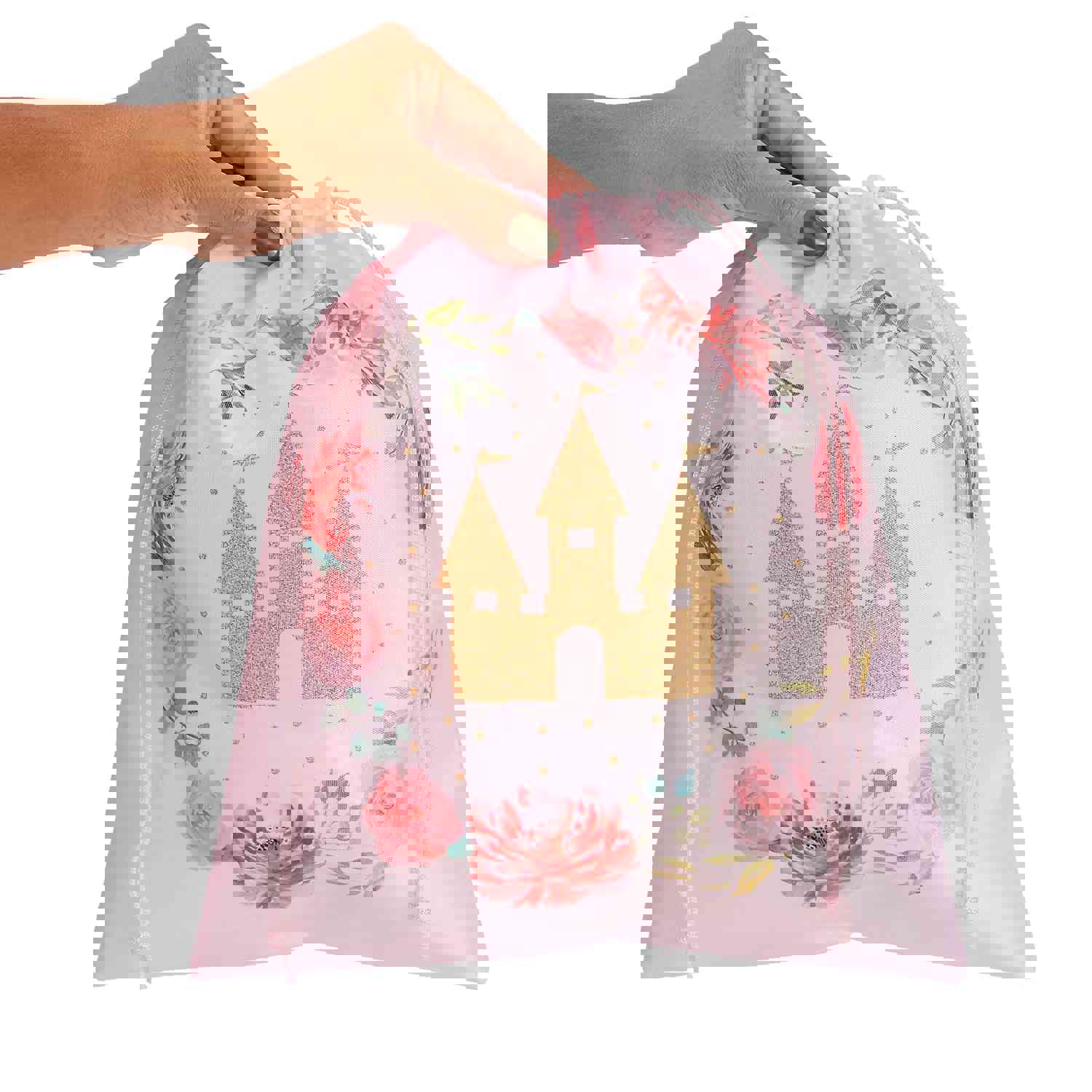 12 Pack Pink Drawstring Gift Bags for Princess Birthday Party Favors