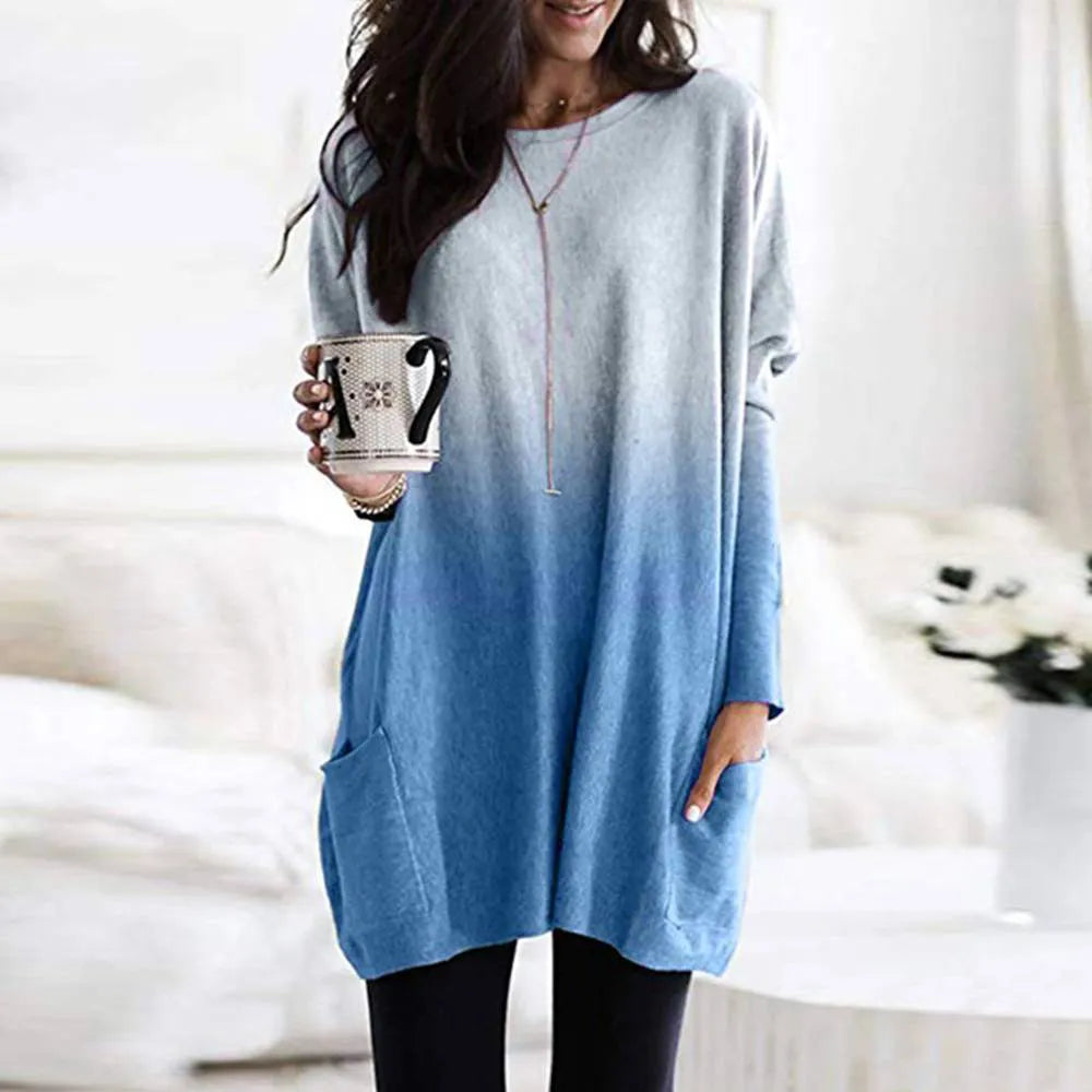 Nukty Women's Long Sleeve Pocket Tunic Blouse - Loose Fit Autumn/Winter Top