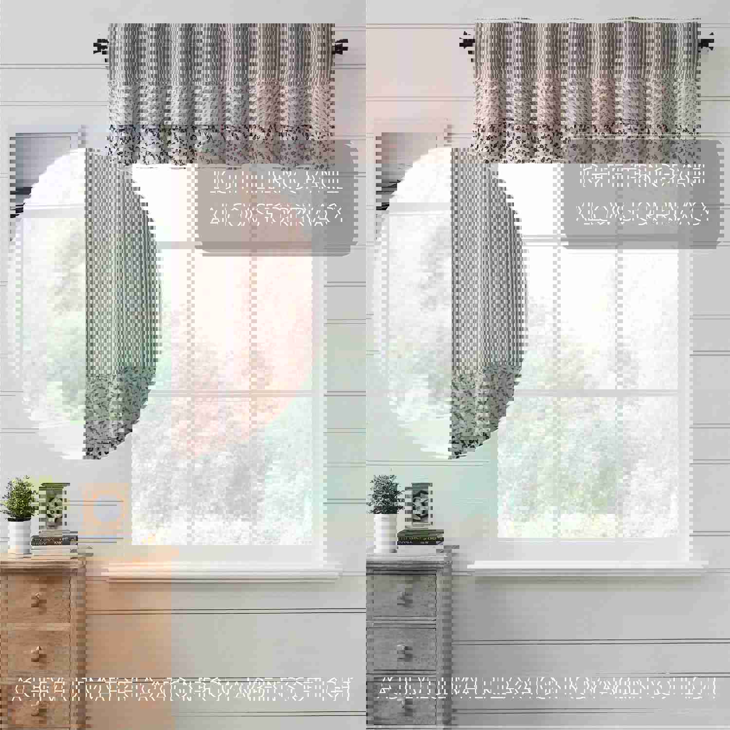 Farmhouse Valance Florette Ruffled Striped Country Window Curtain
