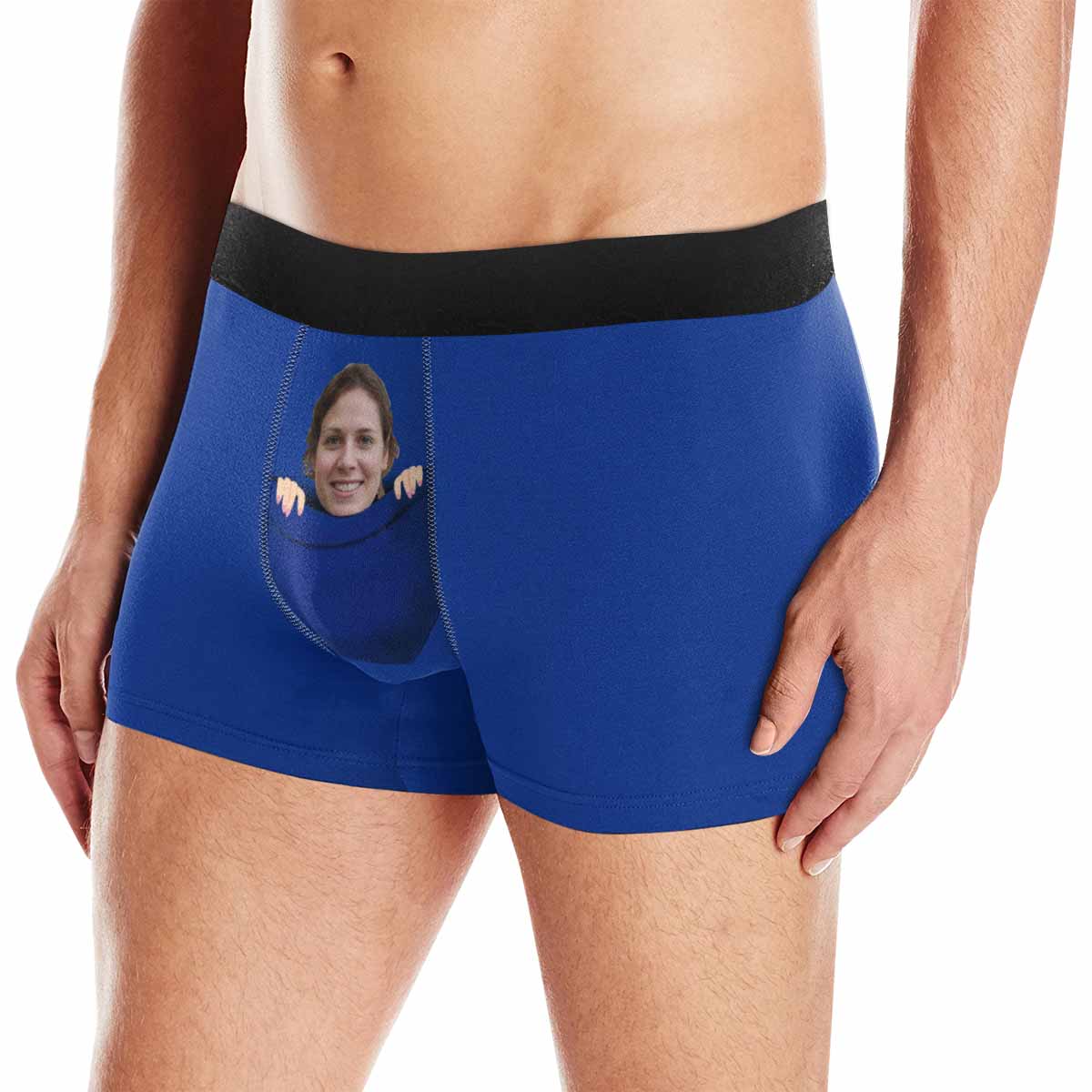 Custom Face Blue Pocket Mens Boxer Briefs - Personalized Underwear for Valentine's Day Gift