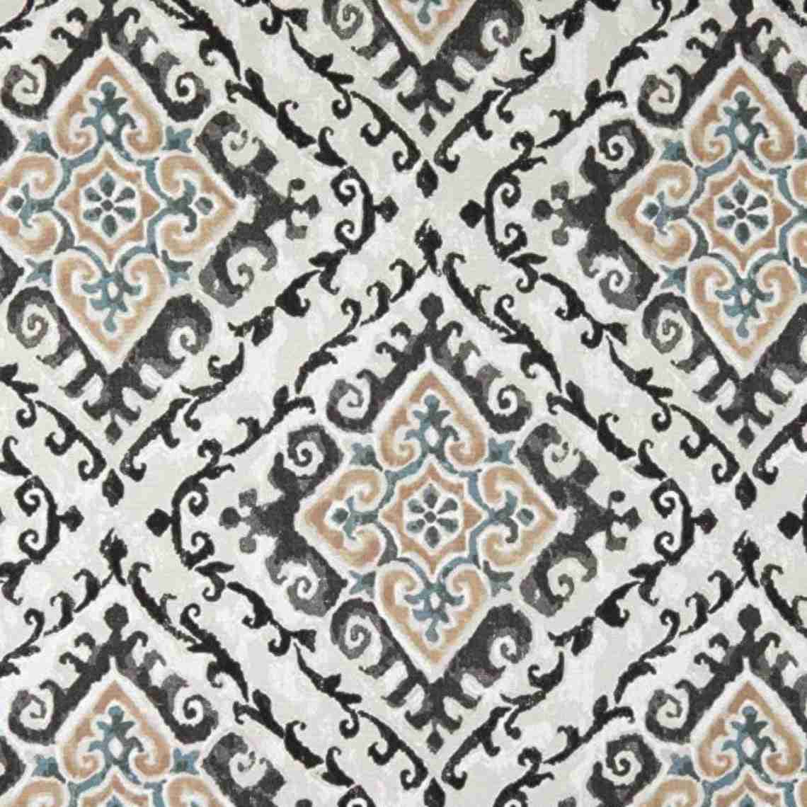 Empress Swag Valance in Feabhra Slate Gray Diamond Medallion - Blue, Tan, Large Scale