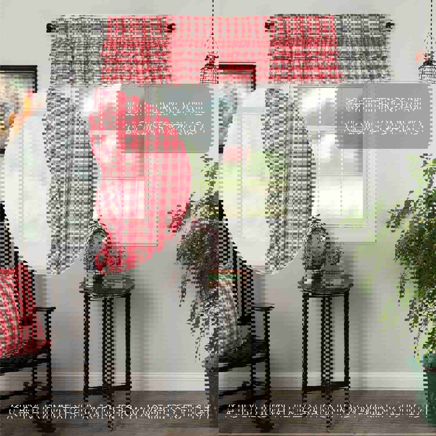 Annie Buffalo Red Check Ruffled Valance 16x60 - Classic Farmhouse Style Window Decoration