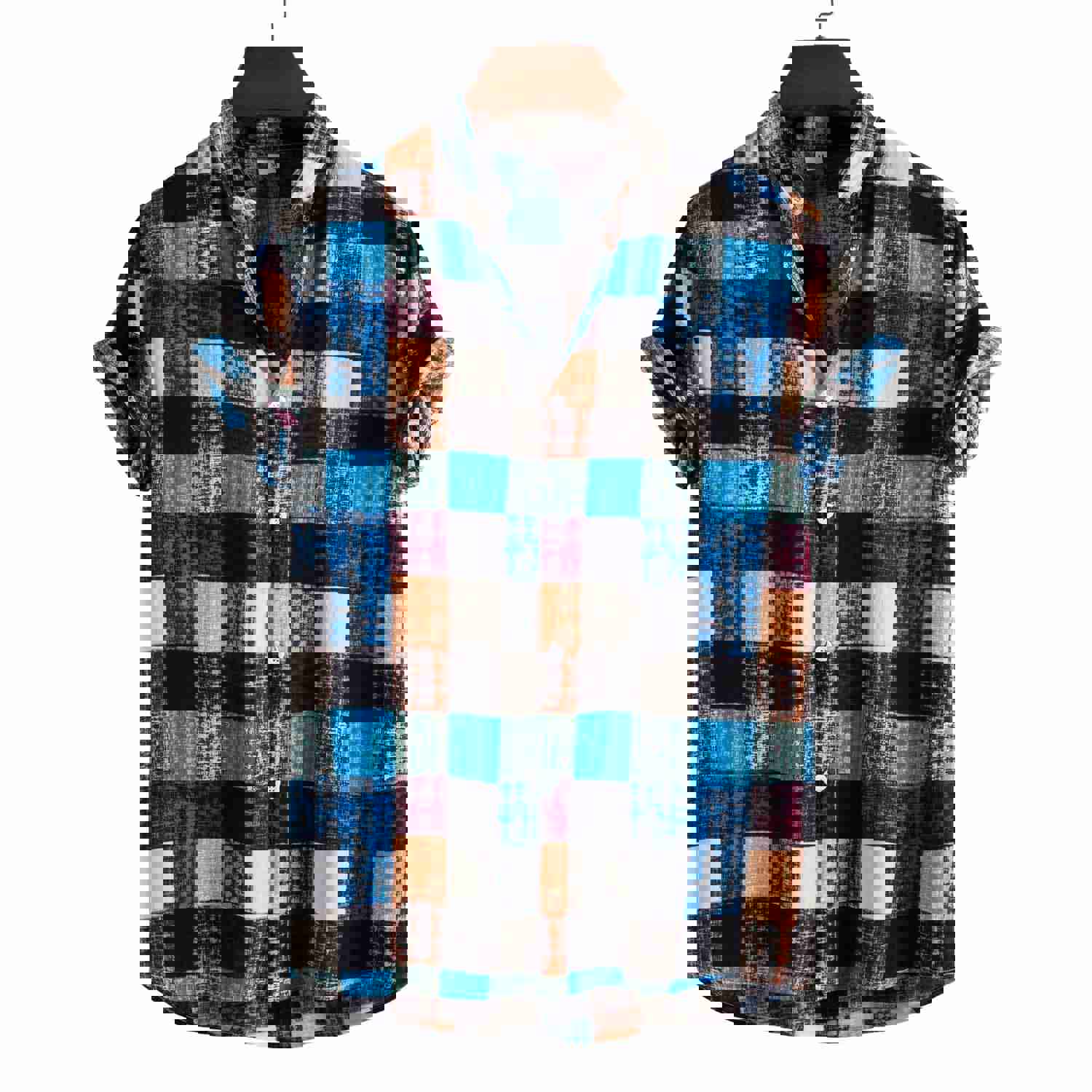 Jinquedai Men's Summer Fashion Plaid Print Short-Sleeved Shirt