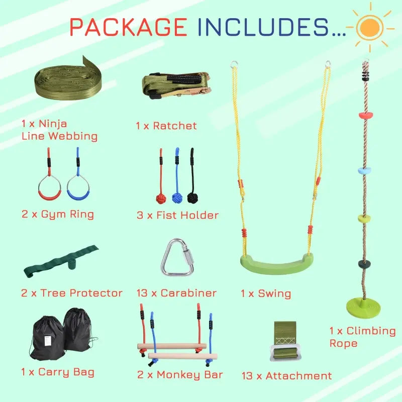 Outsunny Children's Outdoor Ninja Activity Set with Monkey Bars, Swing, and Climbing Rope