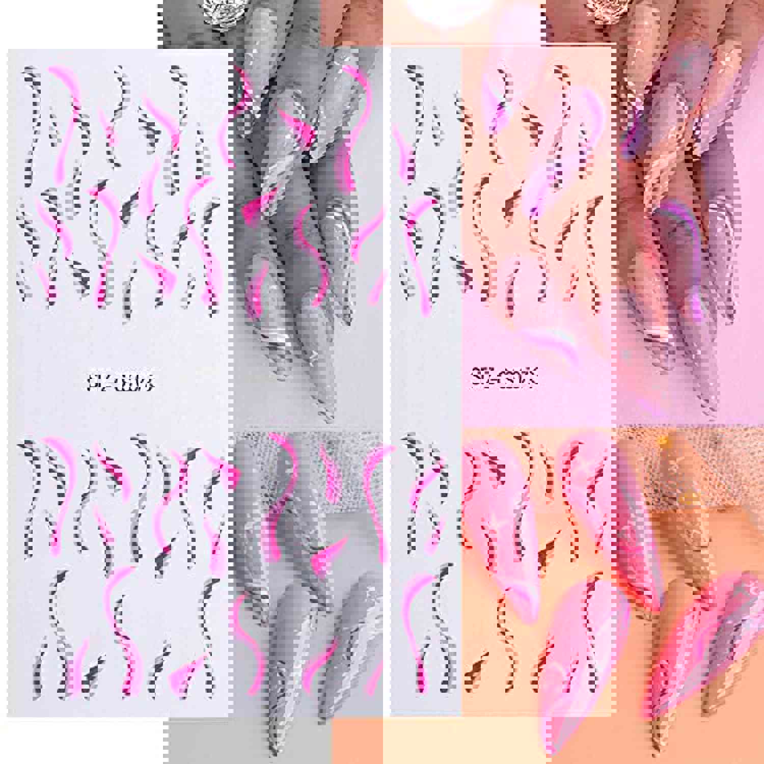Wave Line Nail Art Stickers Decals, Abstract 3D Nail Stickers for Acrylic Nails Decorations (6Pcs)