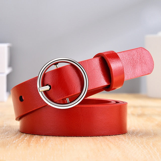 CARTELO Women's Fashion Leather Belt with Golden Round Pin Buckle