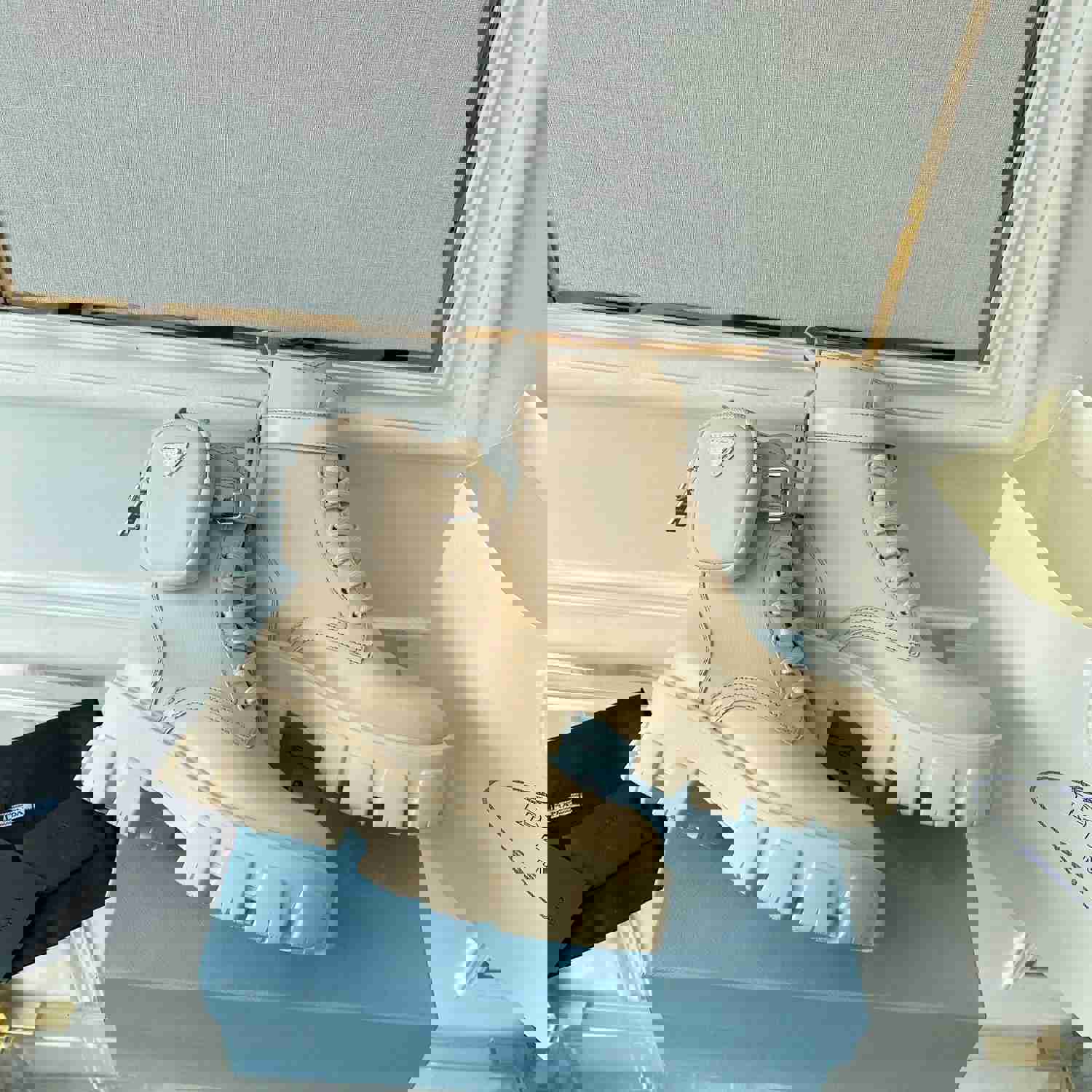 Prada Monolith Brushed Rois Leather And Nylon Boots