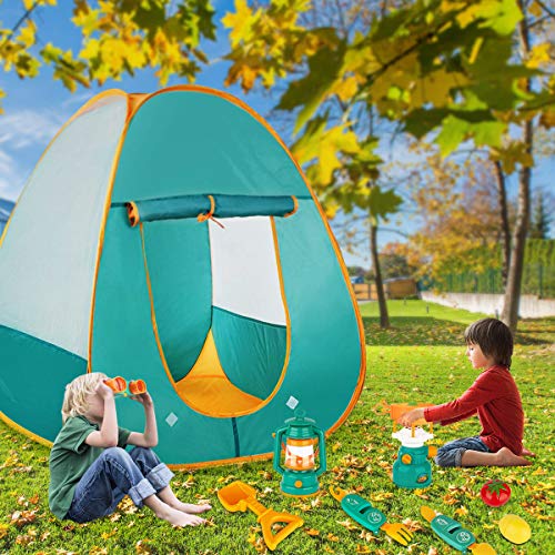 KAQINU 27 PCS Kids Camping Set with Pop Up Play Tent and Camping Gear Toys