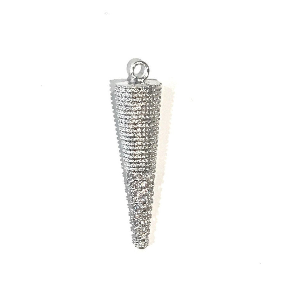 Silver Pave Spike Cone Charm for DIY Jewelry Making