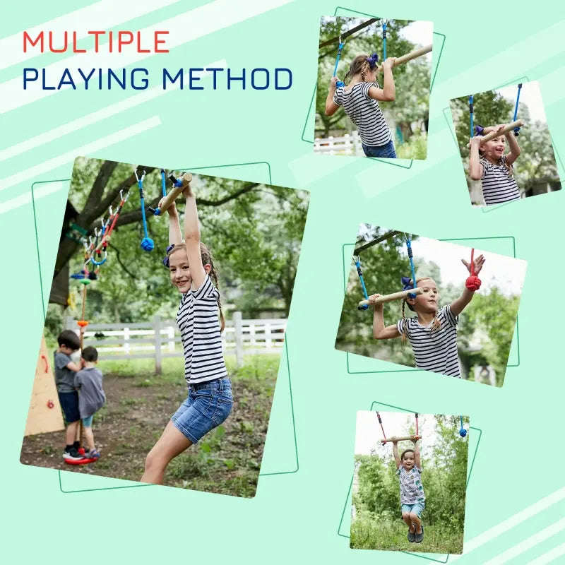 Outsunny Children's Outdoor Ninja Activity Set with Monkey Bars, Swing, and Climbing Rope
