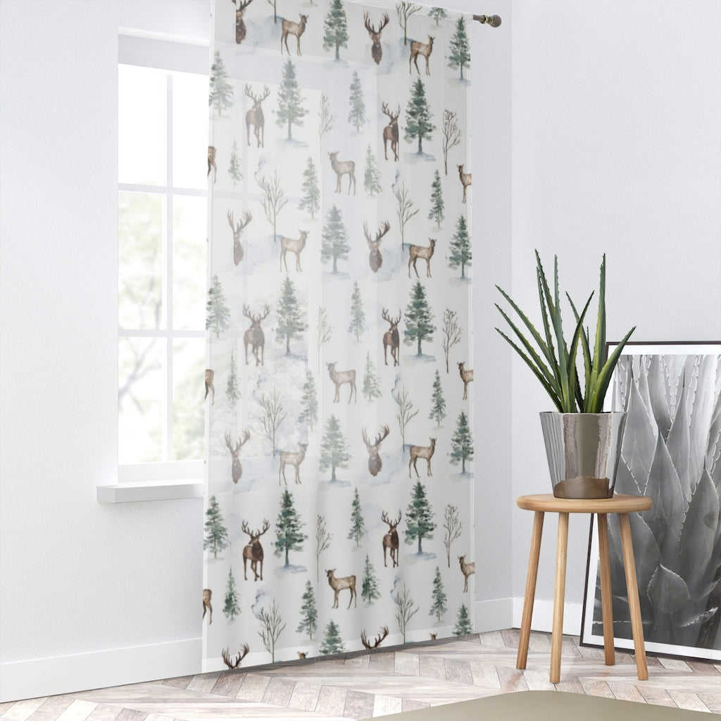 Deer Sheer Curtain Single Panel - Woodland Nursery Curtain for Kids Room