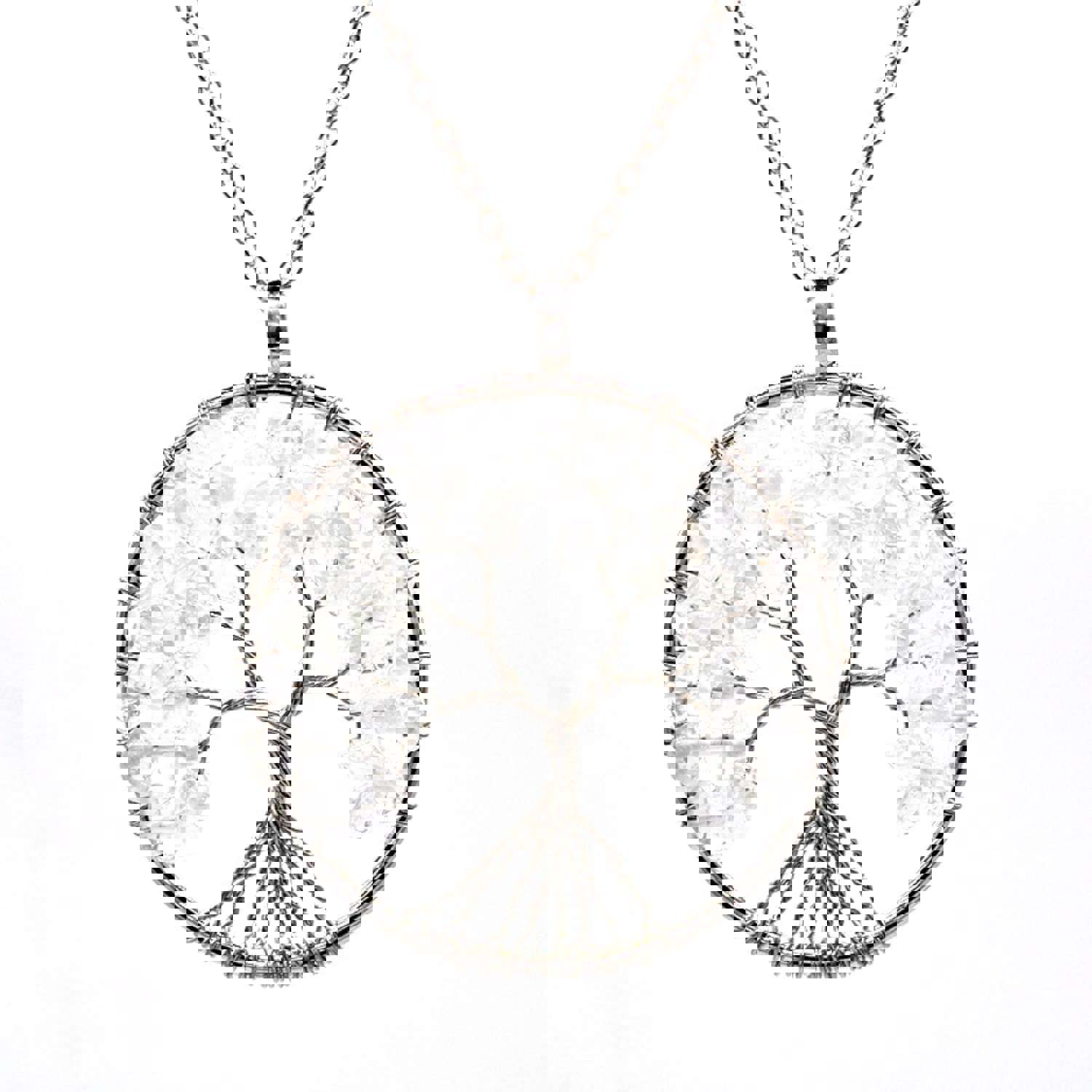 Colorful Gravel Stone Tree of Life Necklace Jewelry