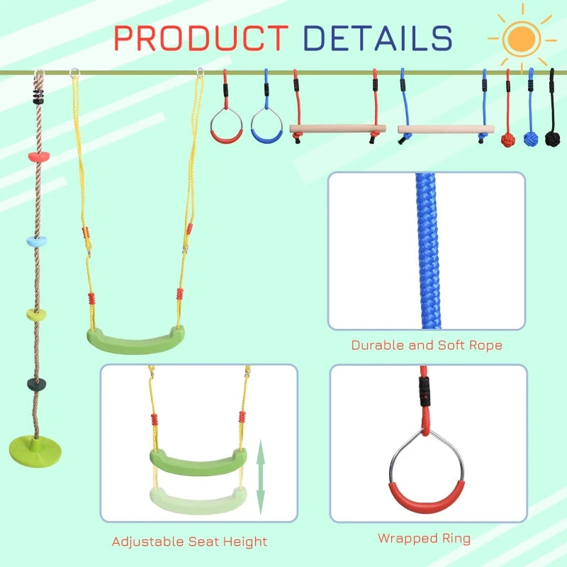 Outsunny Children's Outdoor Ninja Activity Set with Monkey Bars, Swing, and Climbing Rope