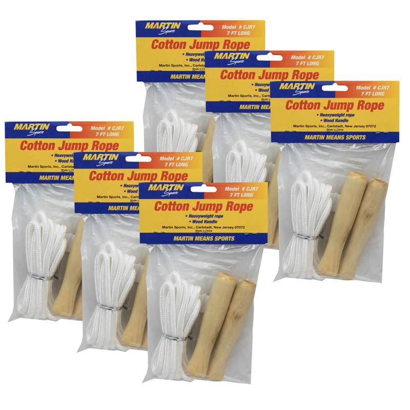 Martin Sports Cotton Jump Rope with Wood Handle - Pack of 6