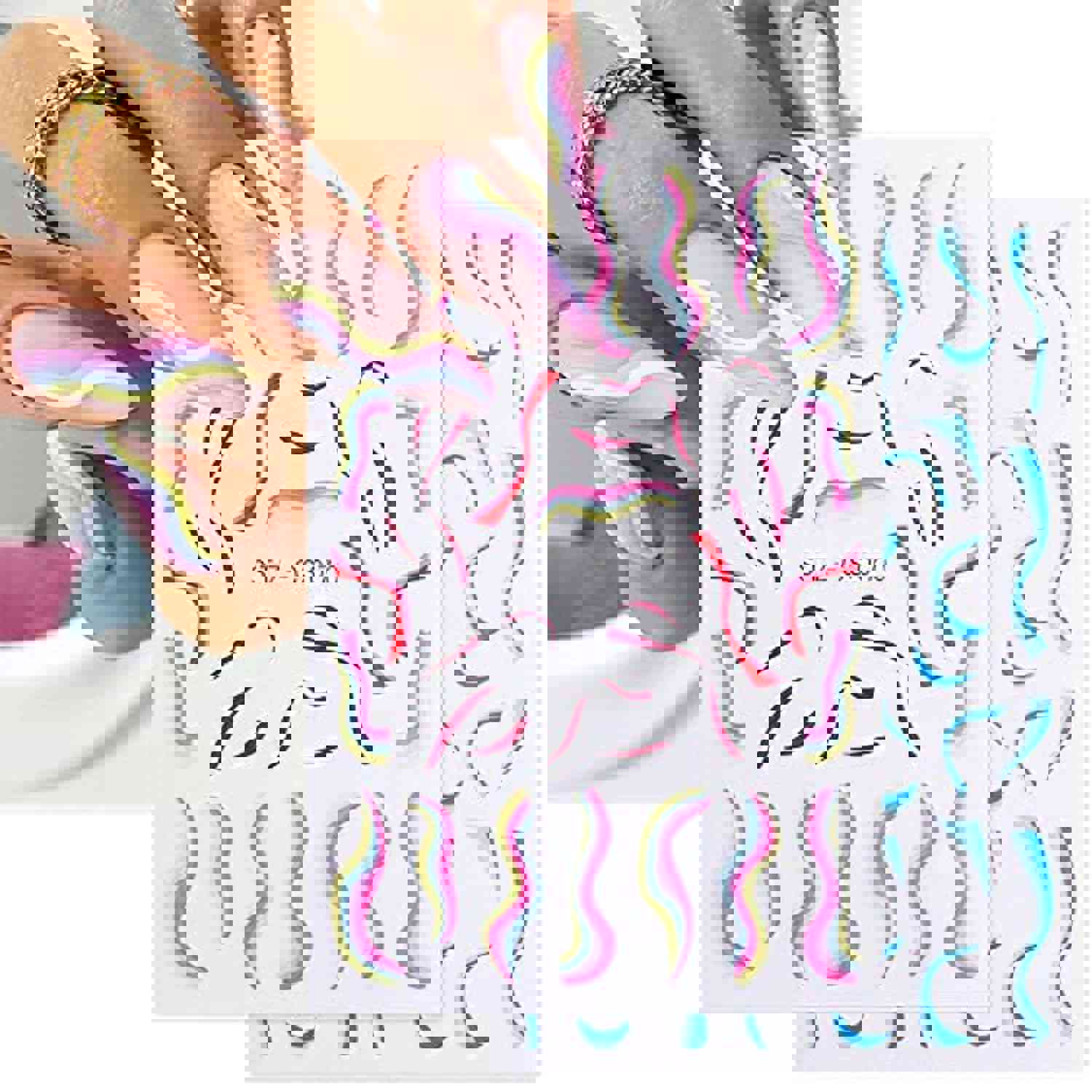Wave Line Nail Art Stickers Decals, Abstract 3D Nail Stickers for Acrylic Nails Decorations (6Pcs)