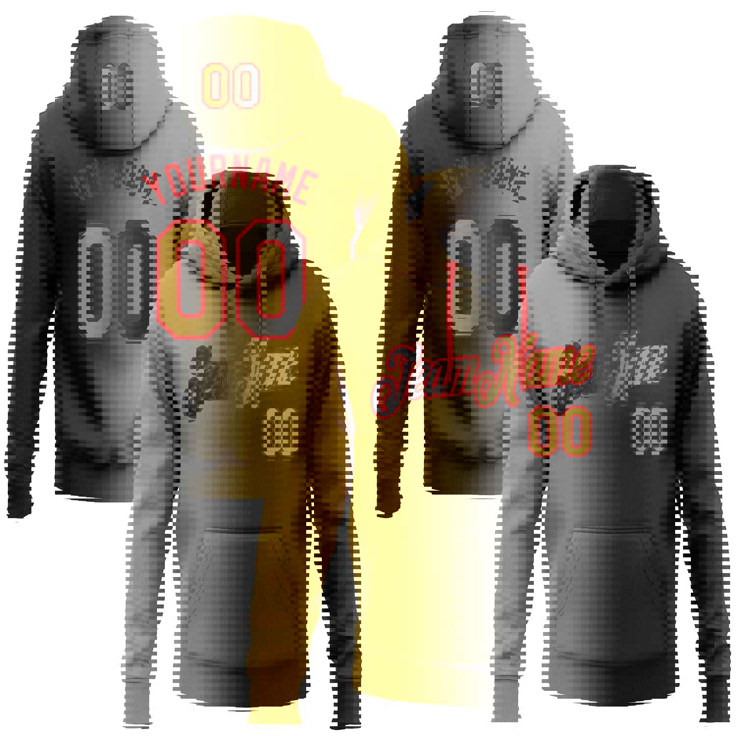 Custom Stitched Black Old Gold-Red Gradient Fashion Sports Pullover Sweatshirt Hoodie
