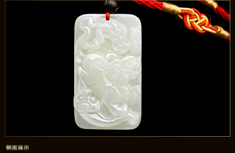Natural Hetian Jade Pixiu Pendant for Men and Women - White Jade with Certificate (4-8)