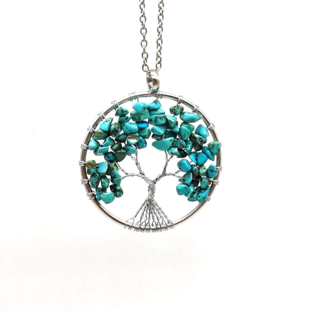 Colorful Gravel Stone Tree of Life Necklace Jewelry