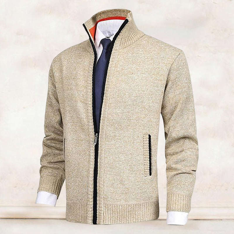 Men's Solid Color Stand Collar Cardigan Sweater Knit Jacket