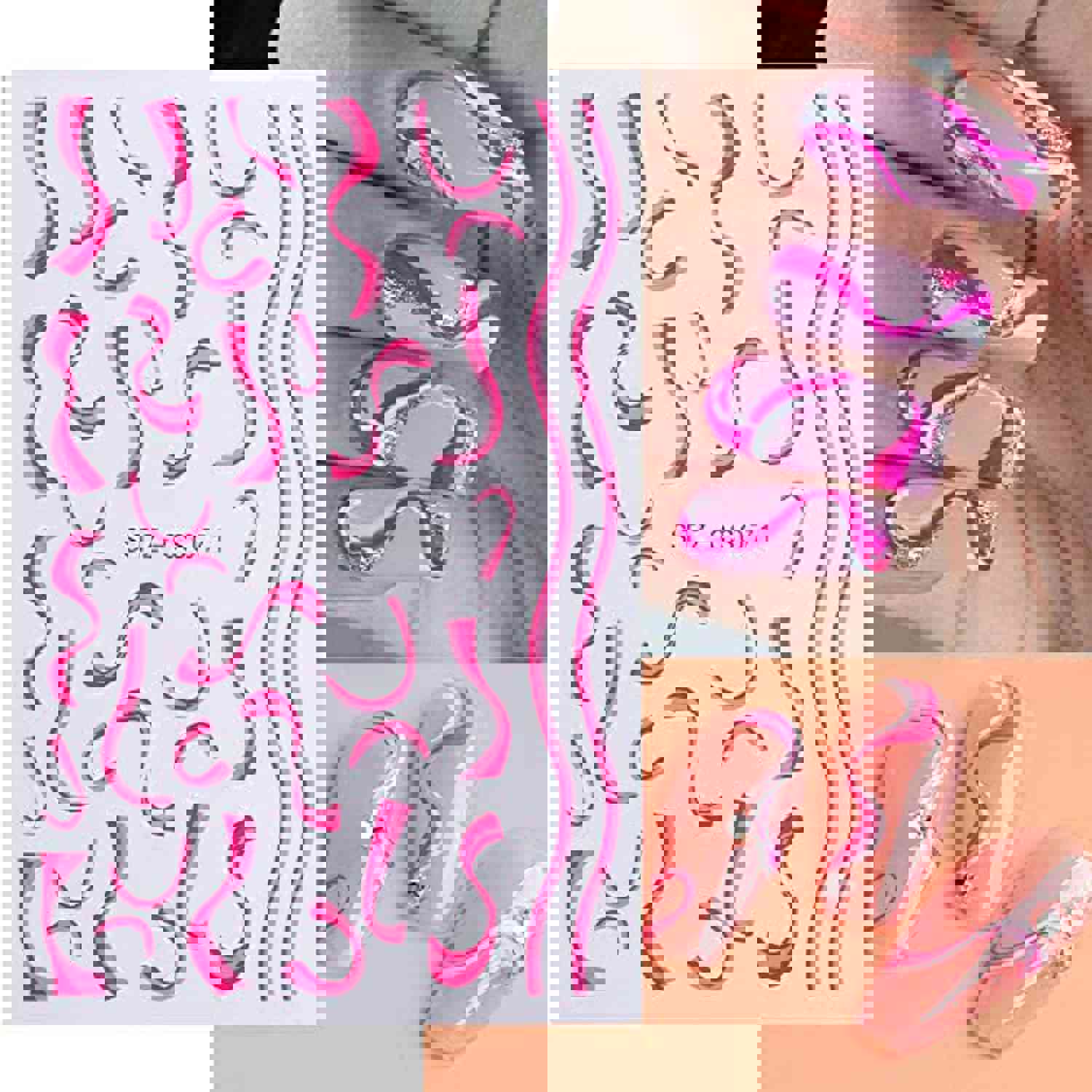 Wave Line Nail Art Stickers Decals, Abstract 3D Nail Stickers for Acrylic Nails Decorations (6Pcs)