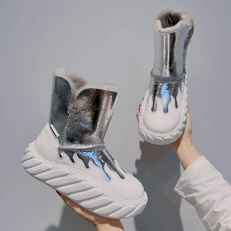 Winter Women's Plus Fleece Thick Warm Waterproof Mid-Calf Snow Boots (Size 35-40)