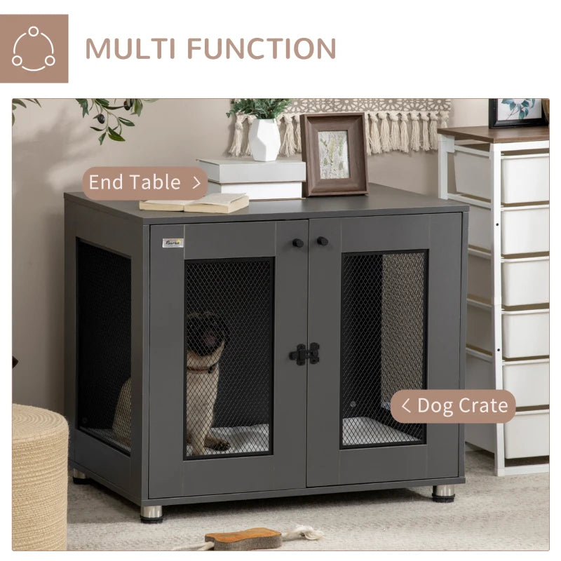 PawHut Dog Crate Furniture with Water-resistant Cushion, Double Doors, Indoor Pet Crate for Small & Medium Dogs