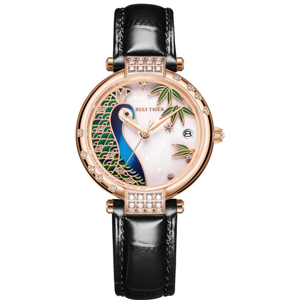 Reef Tiger Peacock Luxury Rose Gold Automatic Watch