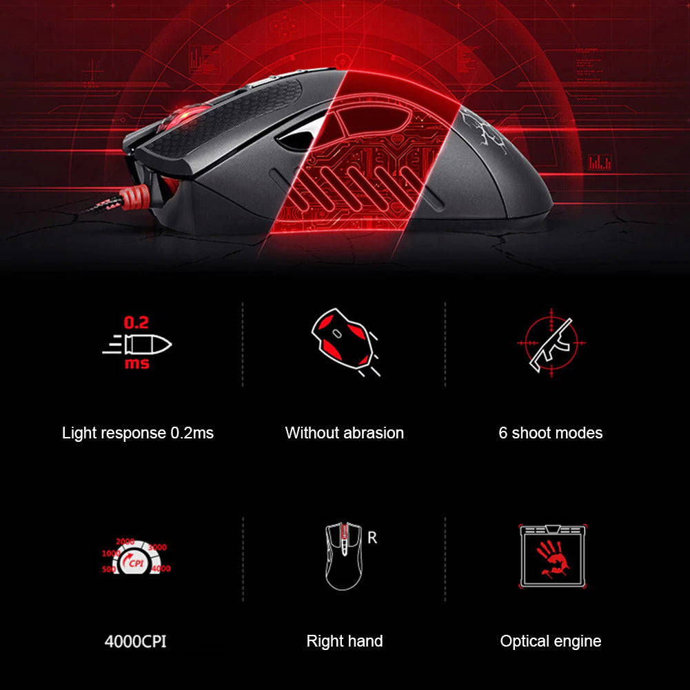Bloody A90 USB Wired Gaming Mouse with 4000DPI & RGB Lighting