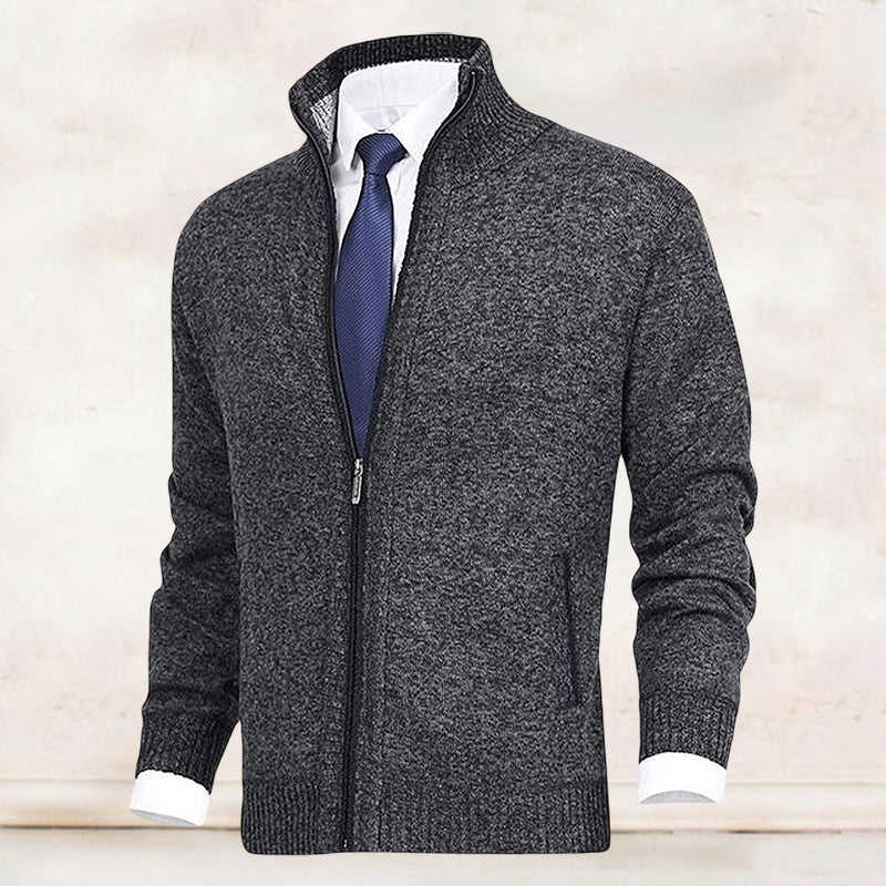 Men's Solid Color Stand Collar Cardigan Sweater Knit Jacket