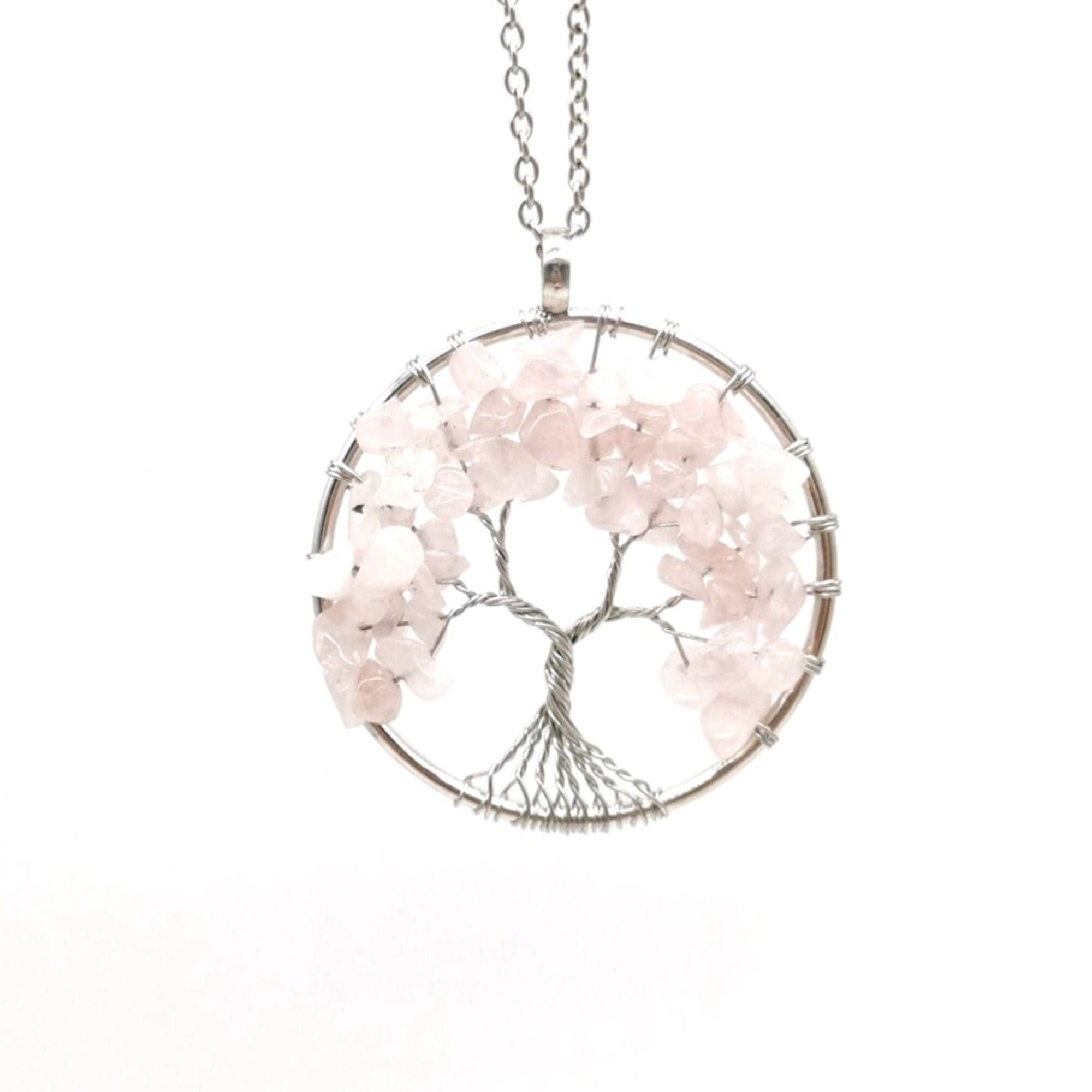 Colorful Gravel Stone Tree of Life Necklace Jewelry