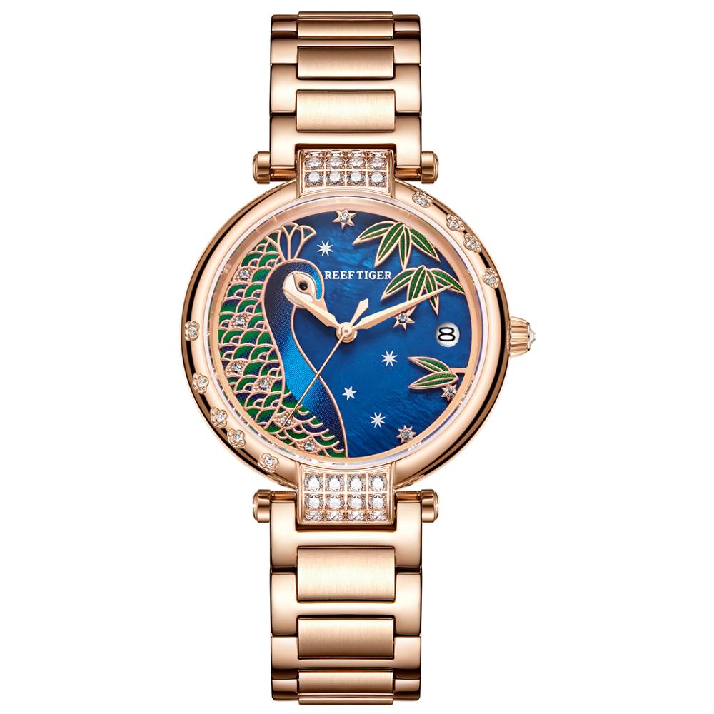 Reef Tiger Peacock Luxury Rose Gold Automatic Watch