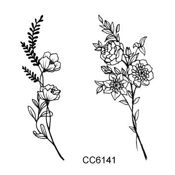 Rocooart Black White Style Temporary Tattoo Sticker - Tree Flower Leaf Rose Body Art