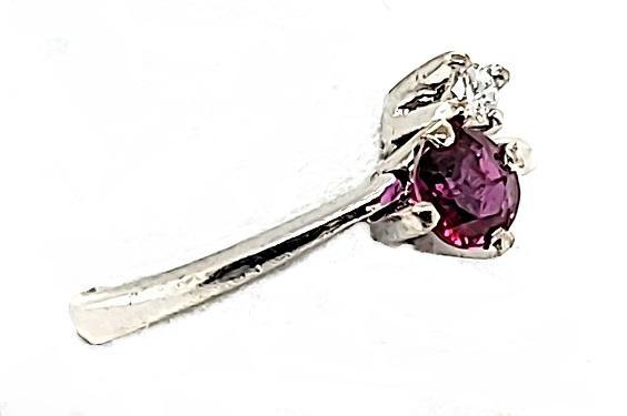 Vintage Ruby and Diamond Ring in 14K White Gold with Unique Wine Color