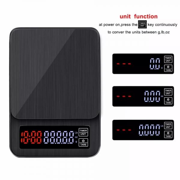 LED Electronic Drip Coffee Scale with Timer for Household Cooking Baking Weighing with Precision Sensors Black - 3kg/0.1g