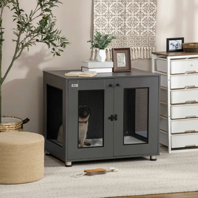 PawHut Dog Crate Furniture with Water-resistant Cushion, Double Doors, Indoor Pet Crate for Small & Medium Dogs