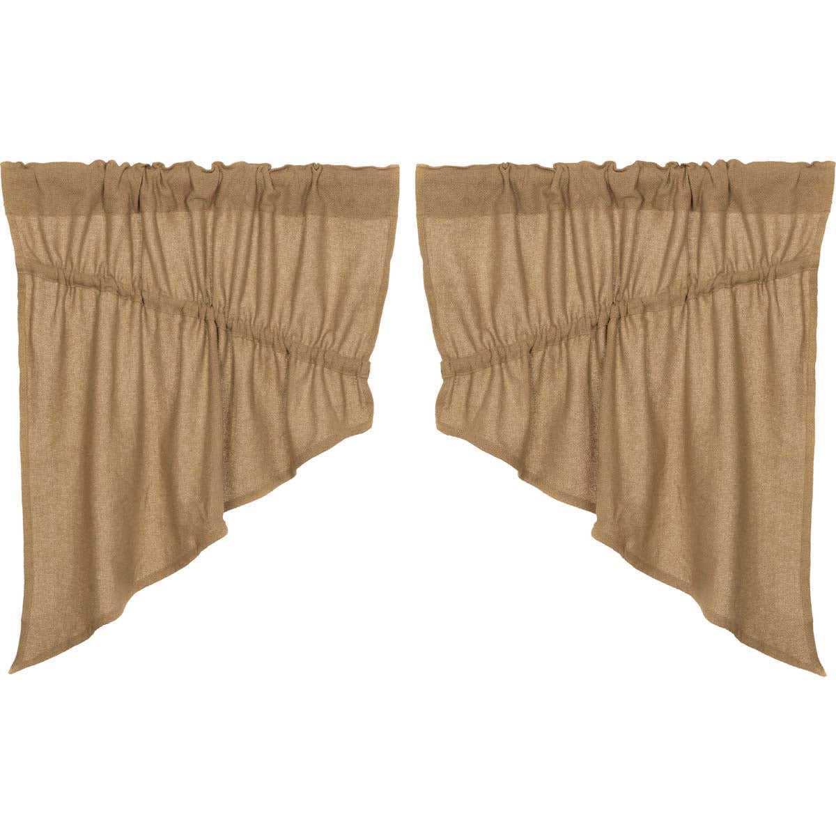 Burlap Natural Prairie Swag Set of 2 - Rustic Cotton Curtains for Cabin Decor