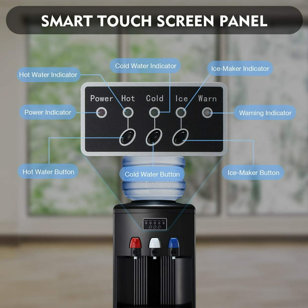 KISSAIR 3-in-1 Water Dispenser with Ice Maker, 5 Gallon Bottle Cooler, 3 Temperature Settings, Child Lock - BLACK